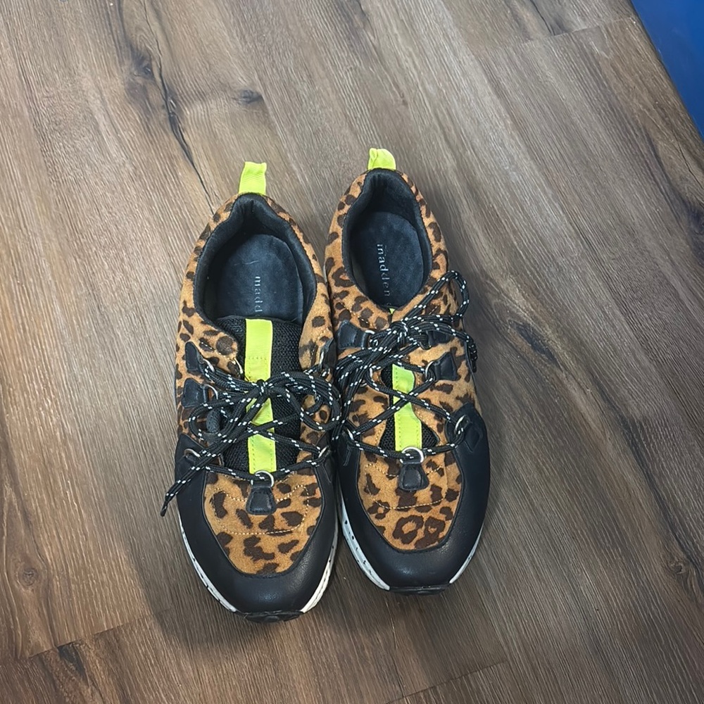 Madden Girl Leopard Print Sneakers with Neon Accents Size 8.5